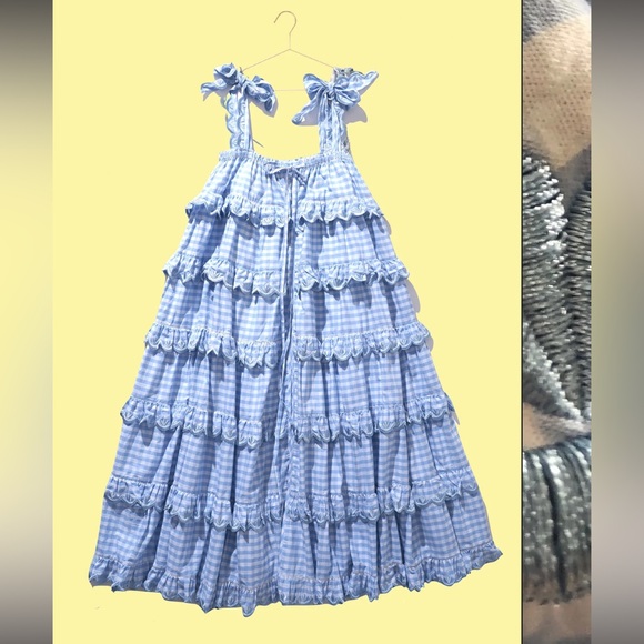 Innika Choo Iva Biig dress scallop frill dress in dusk gingham sz 1 - Picture 10 of 16